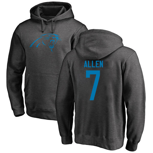 Carolina Panthers Men Ash Kyle Allen One Color NFL Football #7 Pullover Hoodie Sweatshirts->nfl t-shirts->Sports Accessory